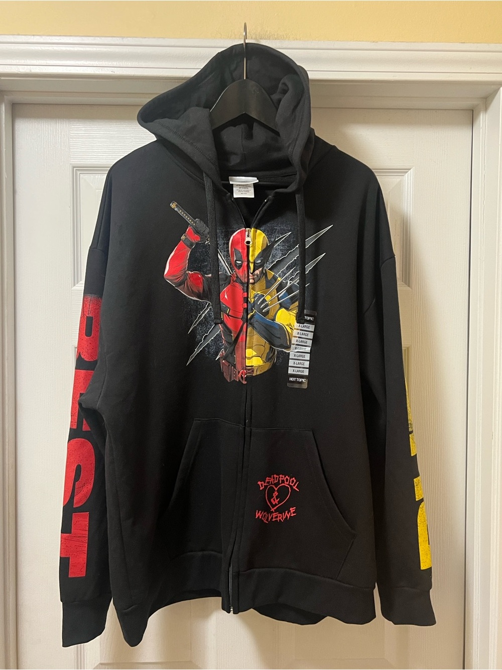 Black Deadpool & Wolverine Half-and-Half Zip Hoodie Jacket